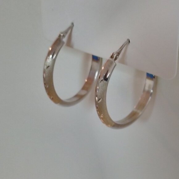 Hoop Earrings - Sterling Silver Etched Shiny & Matte, new - Picture 2 of 10